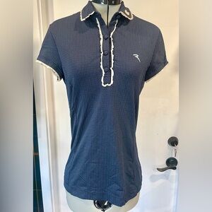 Chervo Sports performance top, short sleeves, polka dots, buttons, navy/white, 6
